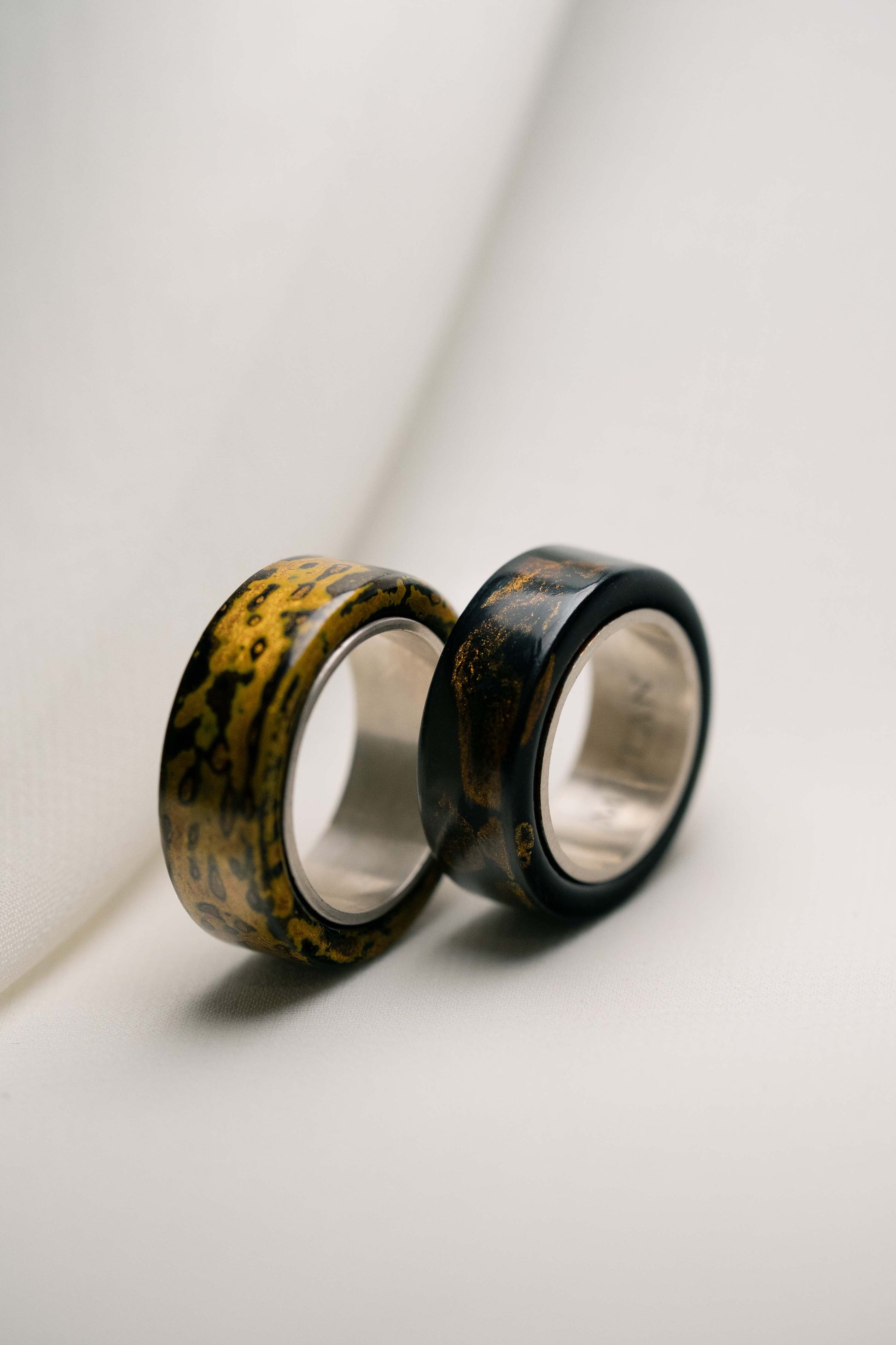 Black with Gold Lacquer Ring with 925 Silver