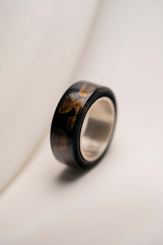 Black with Gold Lacquer Ring with 925 Silver