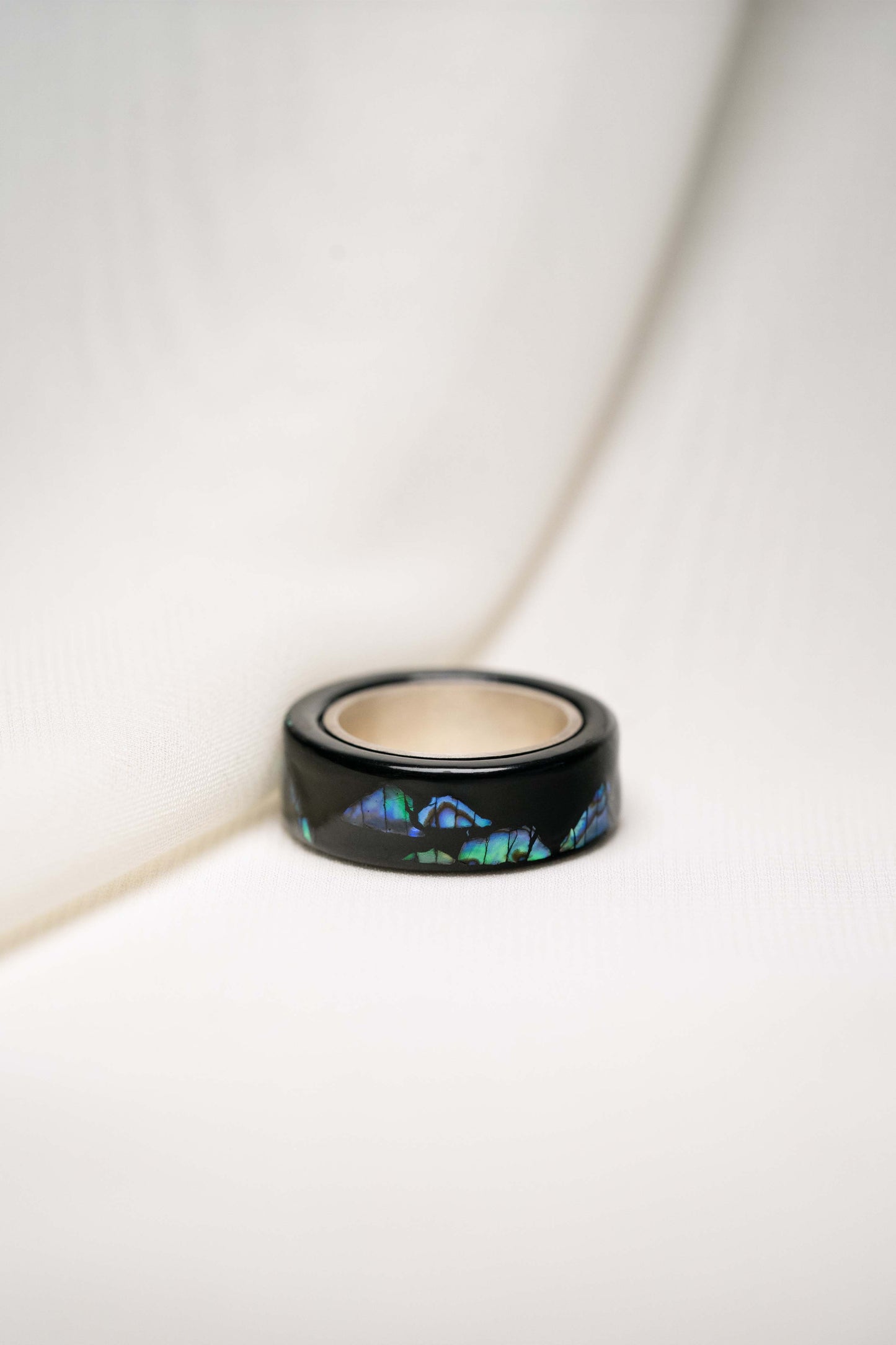 Black with Nacre Lacquer Ring with 925 Silver