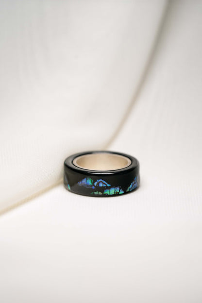 Black with Nacre Lacquer Ring with 925 Silver