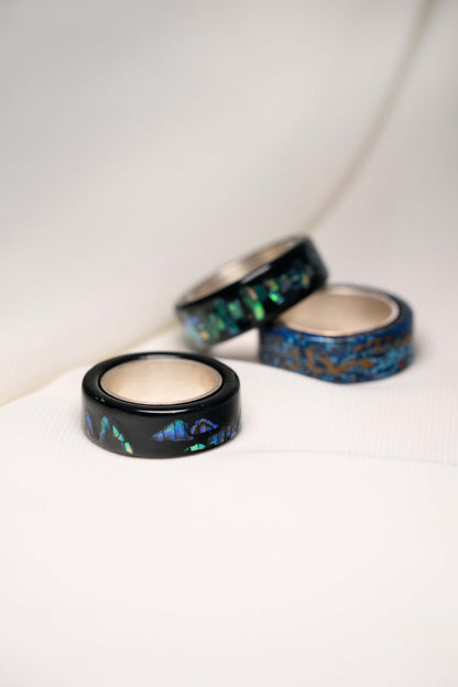 Black with Nacre Lacquer Ring with 925 Silver