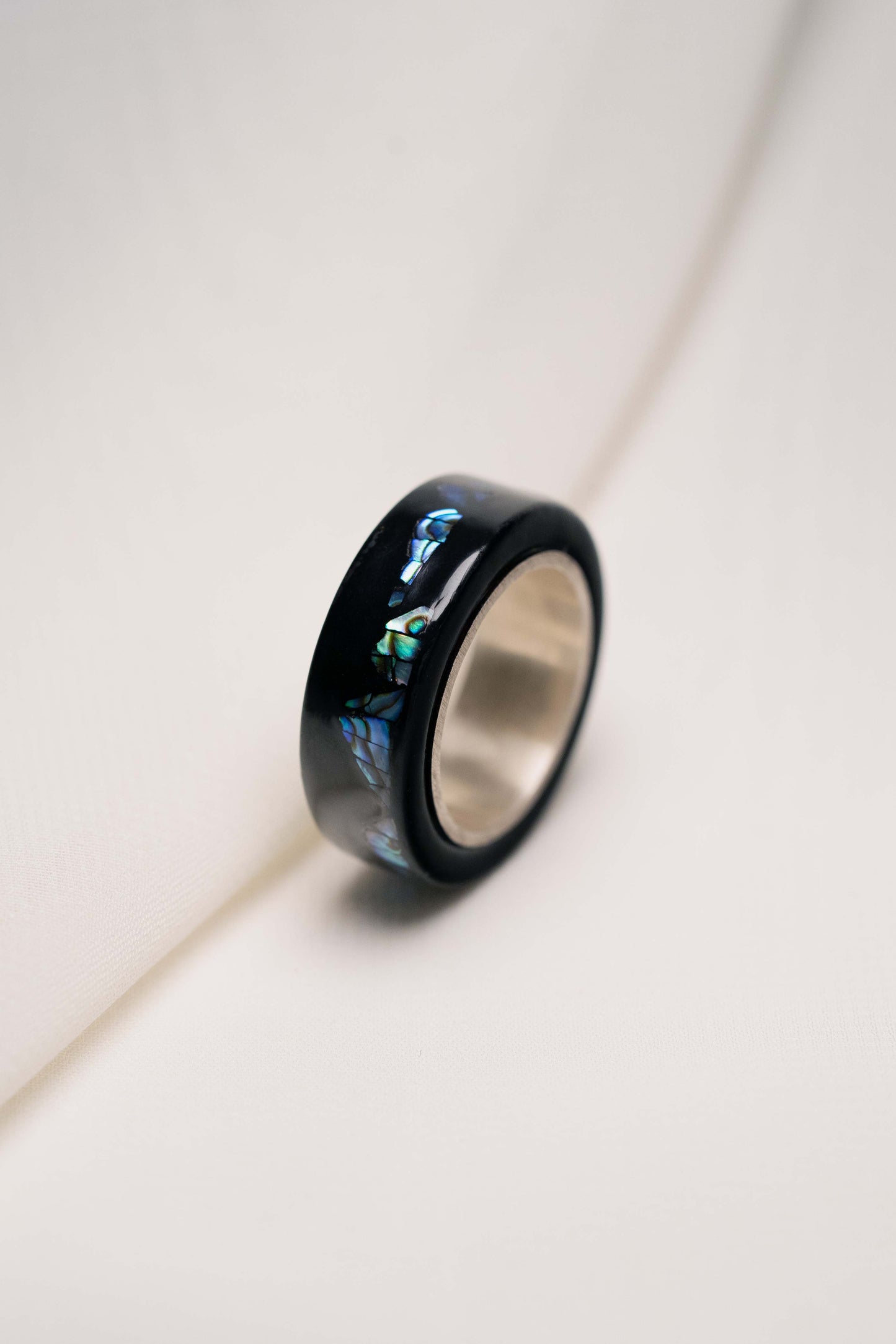 Black with Nacre Lacquer Ring with 925 Silver