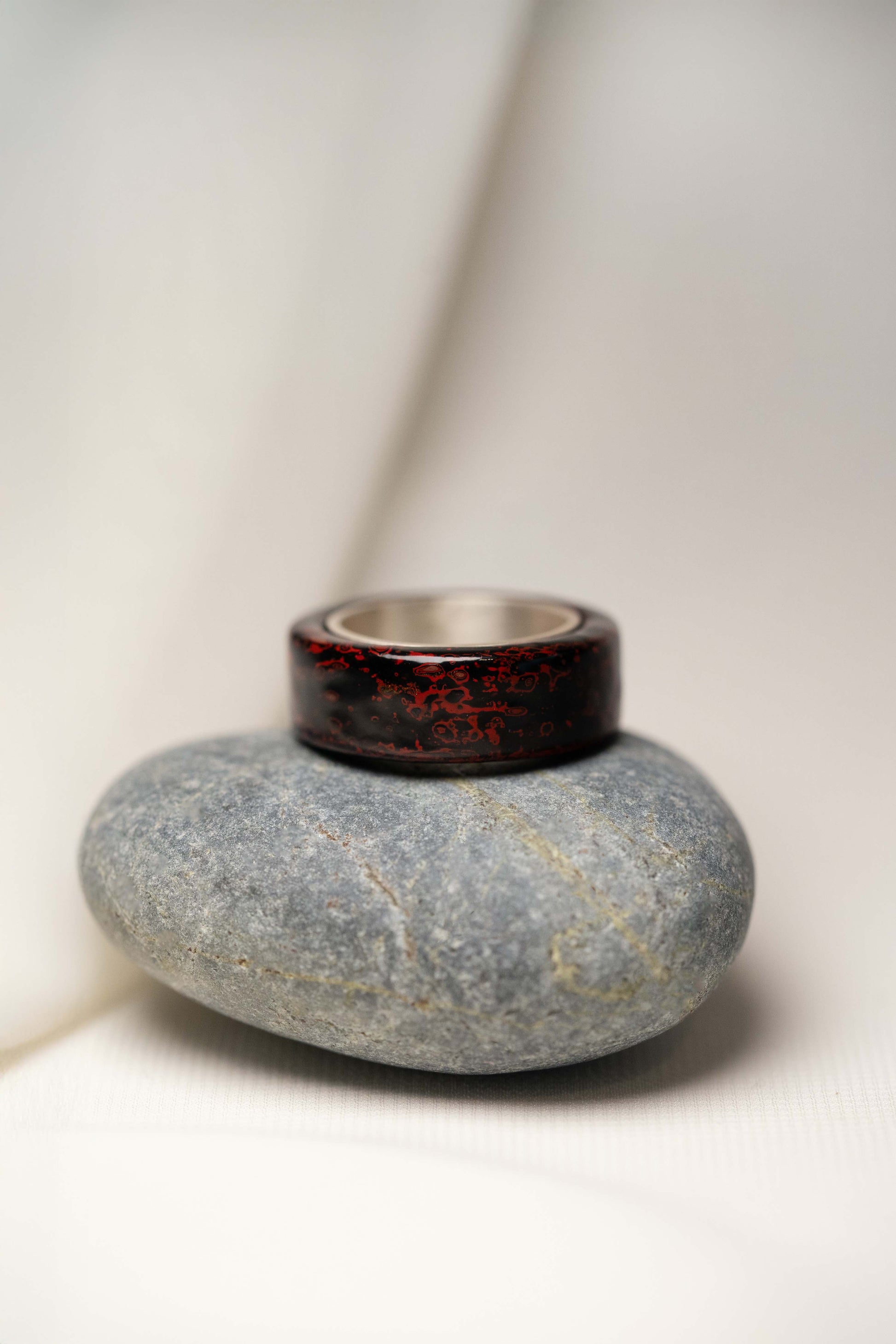 Black with Red Lacquer Ring with 925 Silver