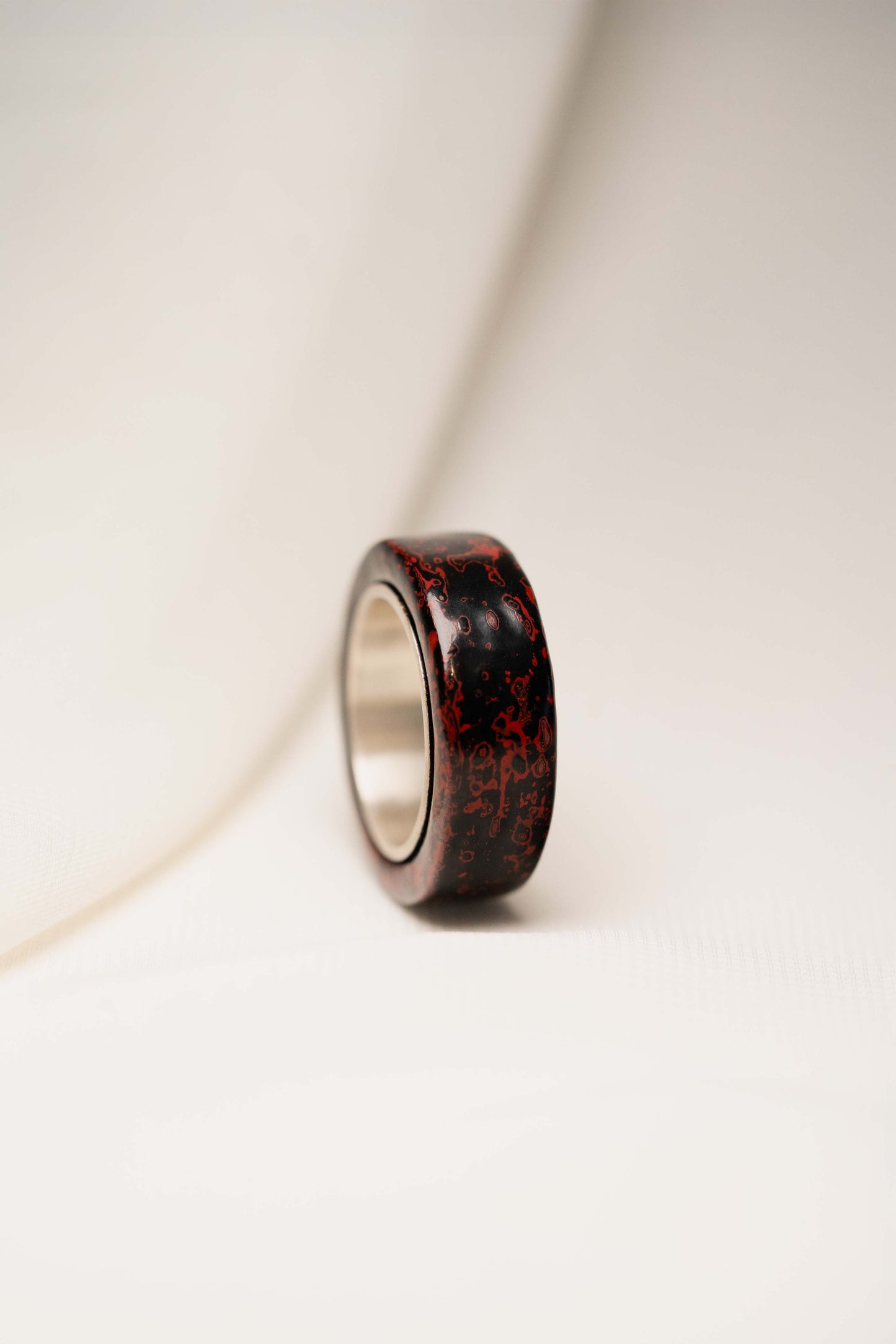 Black with Red Lacquer Ring with 925 Silver
