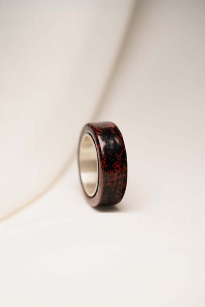 Black with Red Lacquer Ring with 925 Silver
