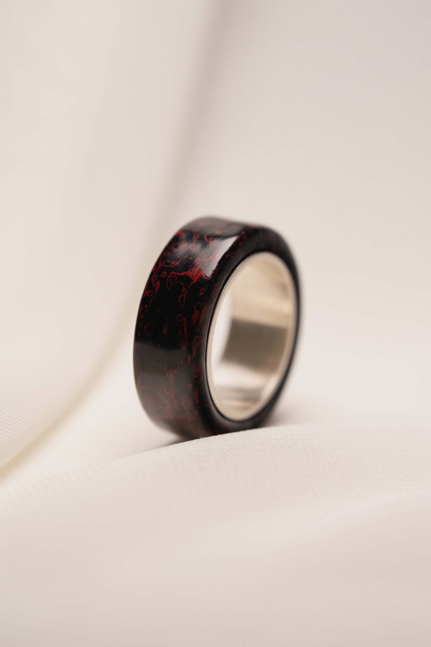 Black with Red Lacquer Ring with 925 Silver