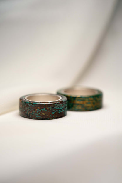 Gold with Green Lacquer Ring with 925 Silver