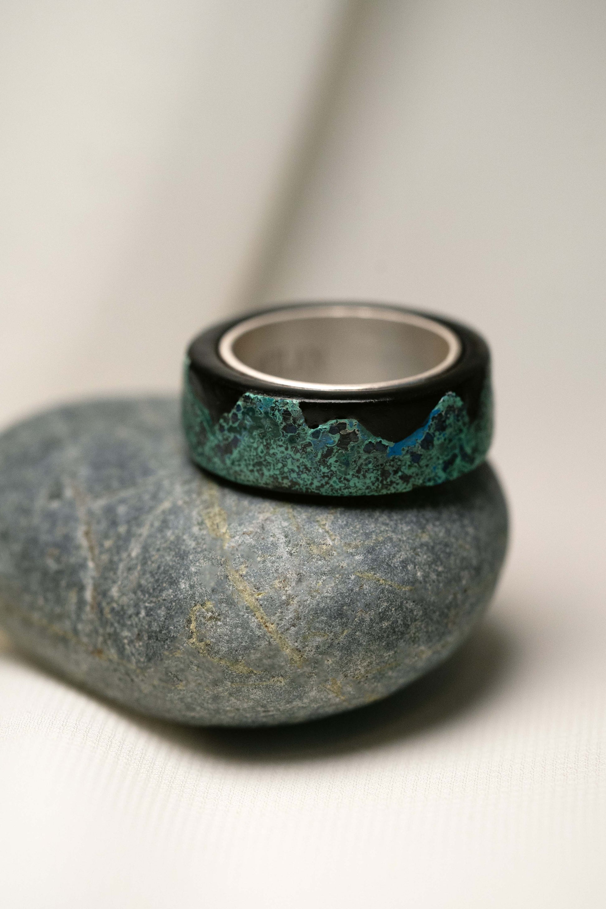 Black with Green Lacquer Ring with 925 Silver