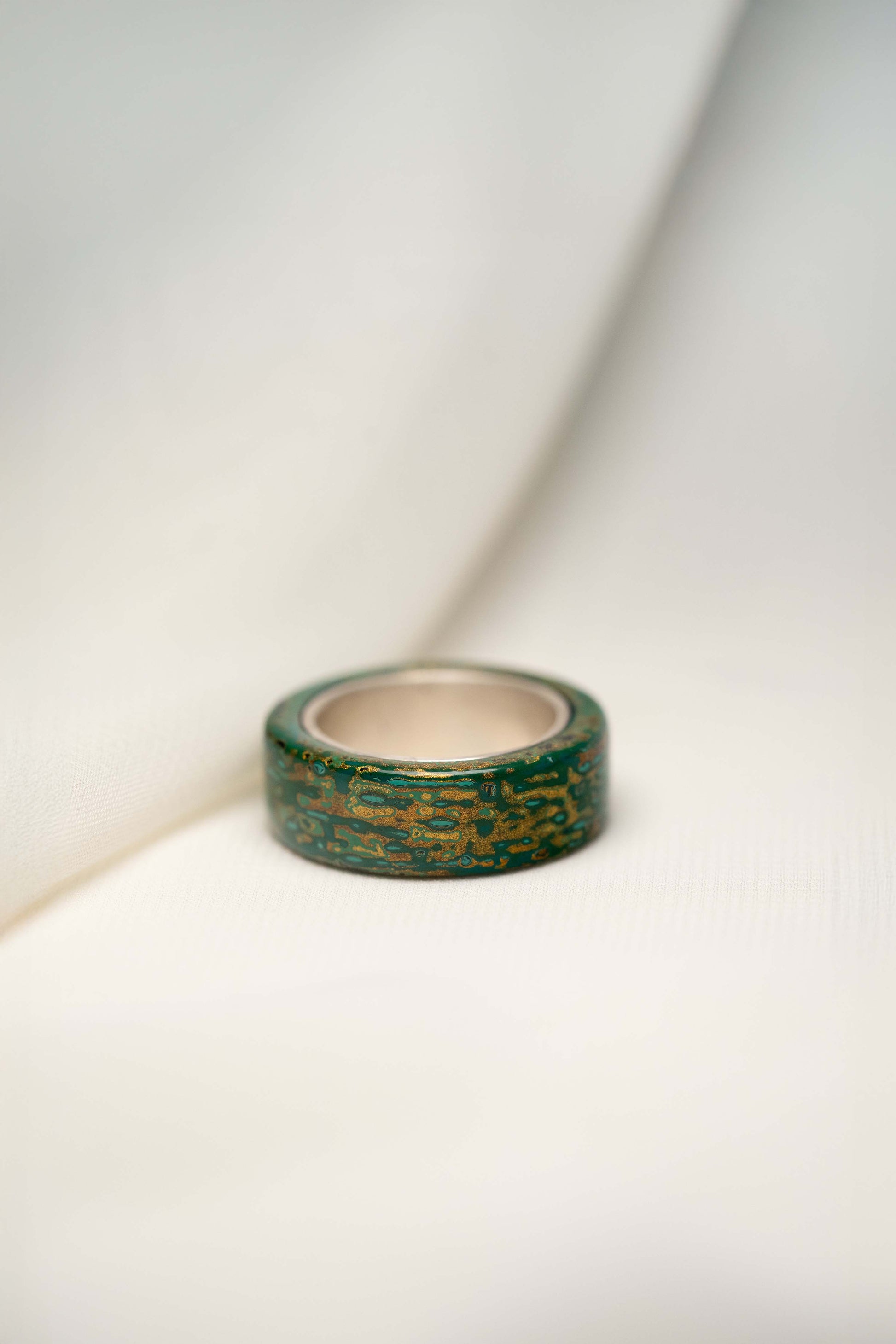 Green with Gold Lacquer Ring with 925 Silver