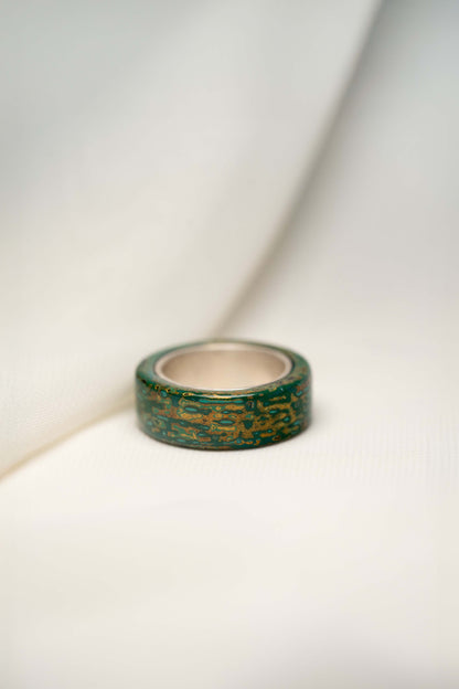 Green with Gold Lacquer Ring with 925 Silver