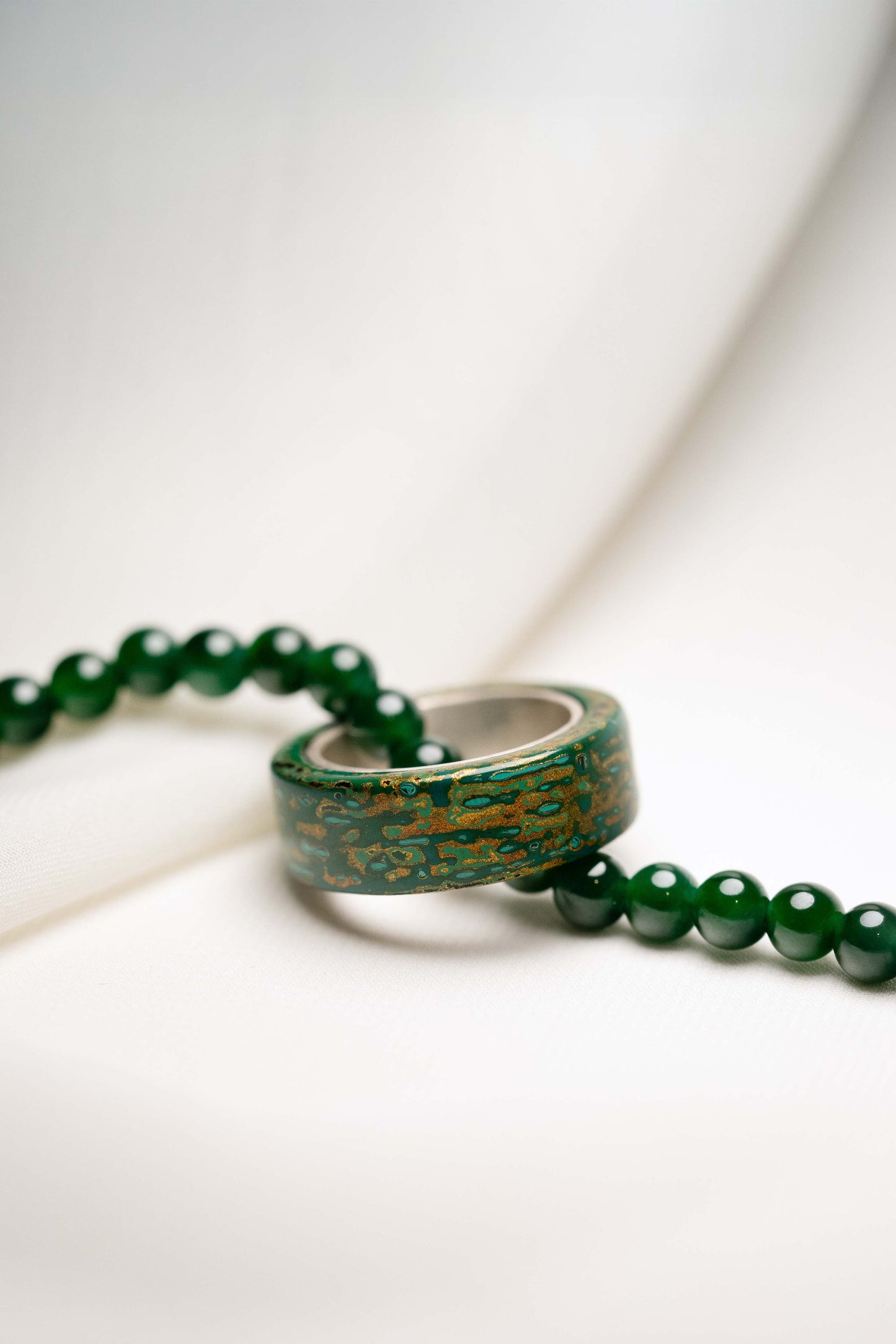 Green with Gold Lacquer Ring with 925 Silver