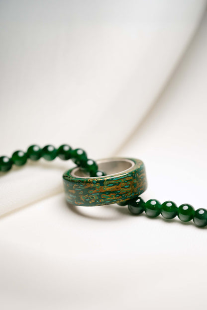 Green with Gold Lacquer Ring with 925 Silver