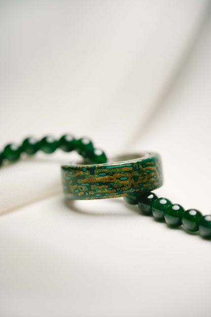 Green with Gold Lacquer Ring with 925 Silver