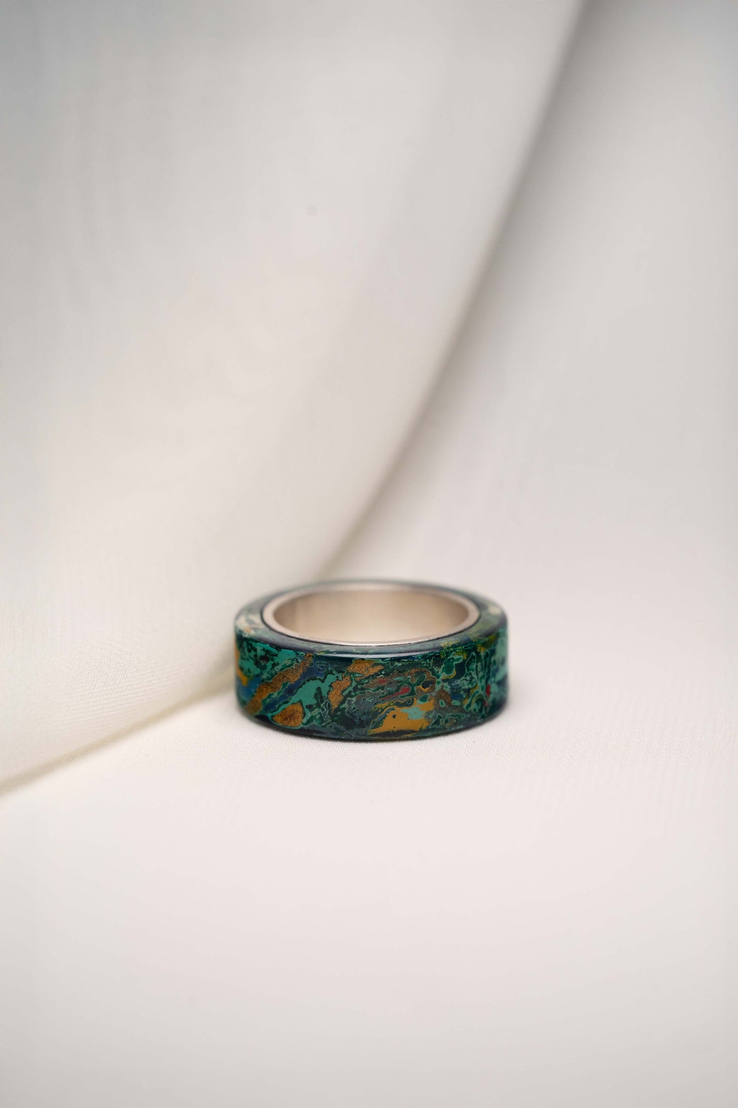 Green with Gold Lacquer Ring with 925 Silver
