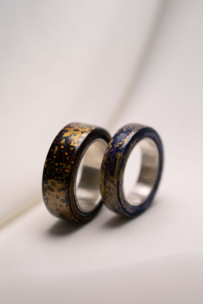 Black with Gold and Red Lacquer Ring with 925 Silver