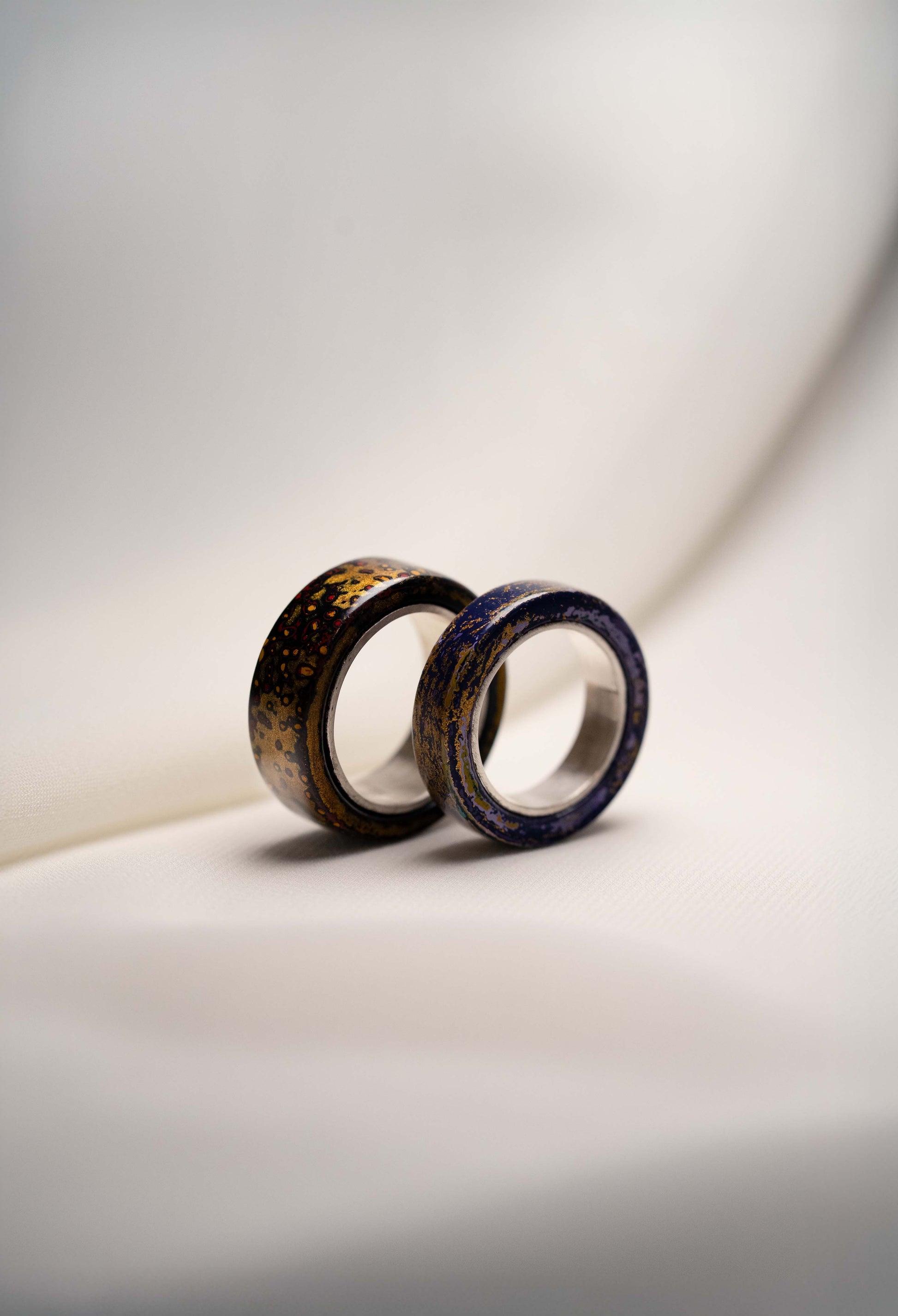 Black with Gold and Red Lacquer Ring with 925 Silver