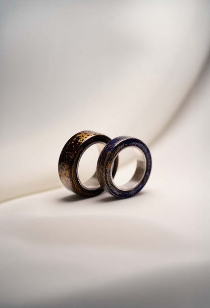 Black with Gold and Red Lacquer Ring with 925 Silver