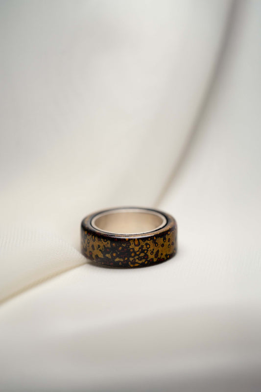 Black with Gold and Red Lacquer Ring with 925 Silver