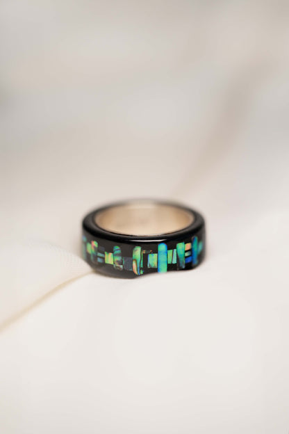 Black with Nacre Lacquer Ring with 925 Silver