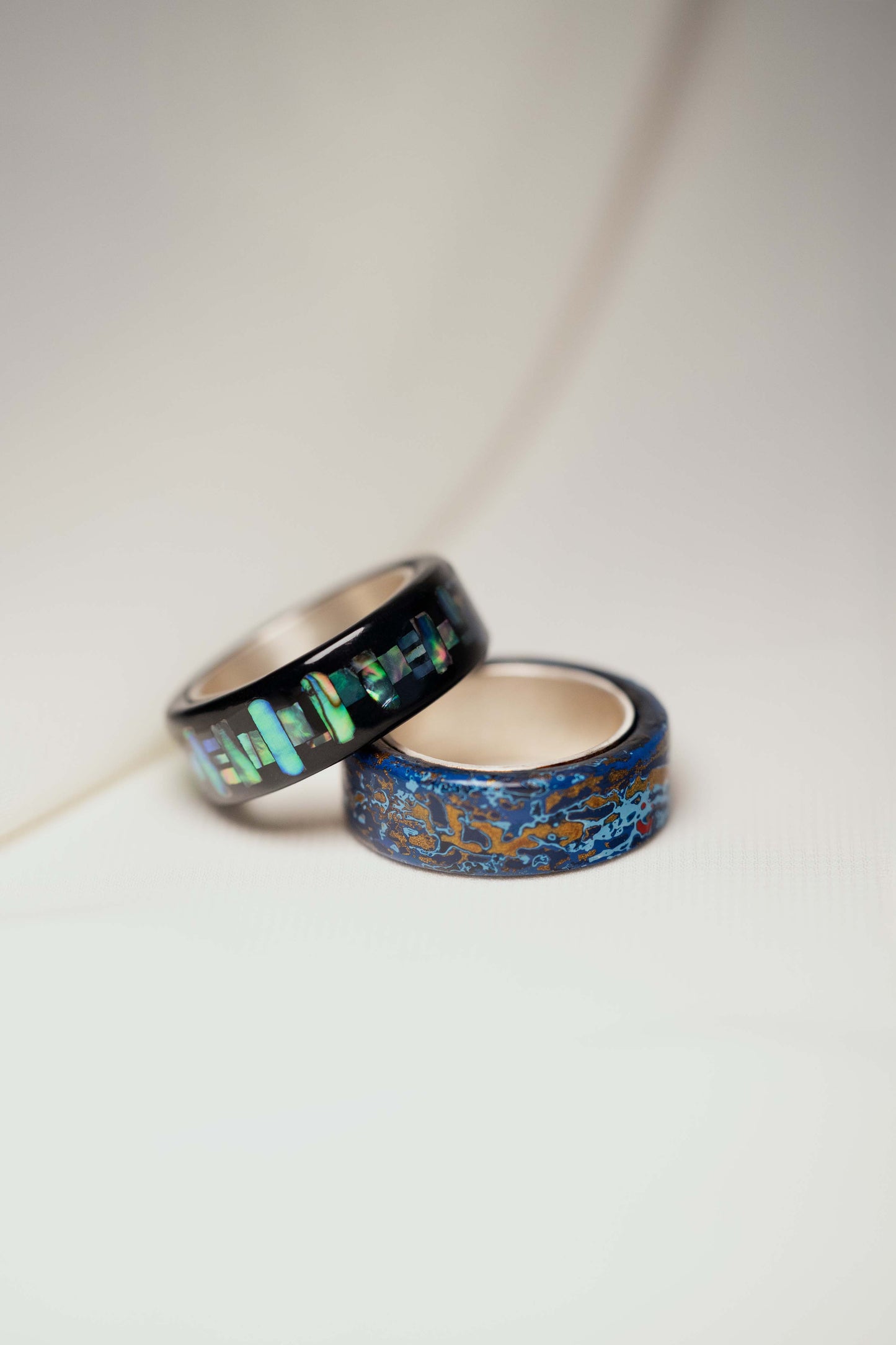 Black with Nacre Lacquer Ring with 925 Silver