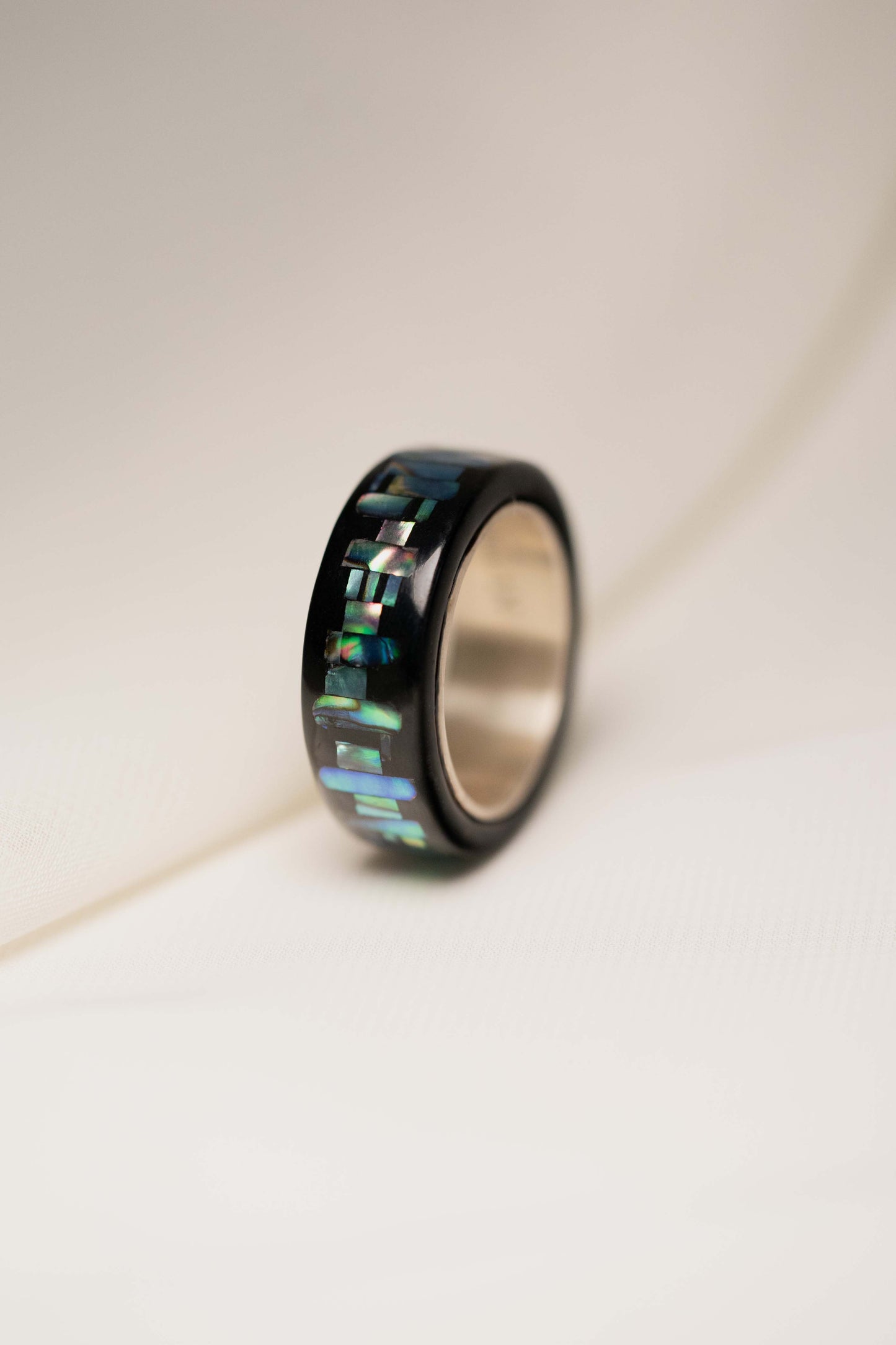 Black with Nacre Lacquer Ring with 925 Silver