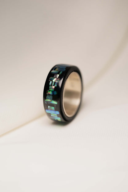 Black with Nacre Lacquer Ring with 925 Silver