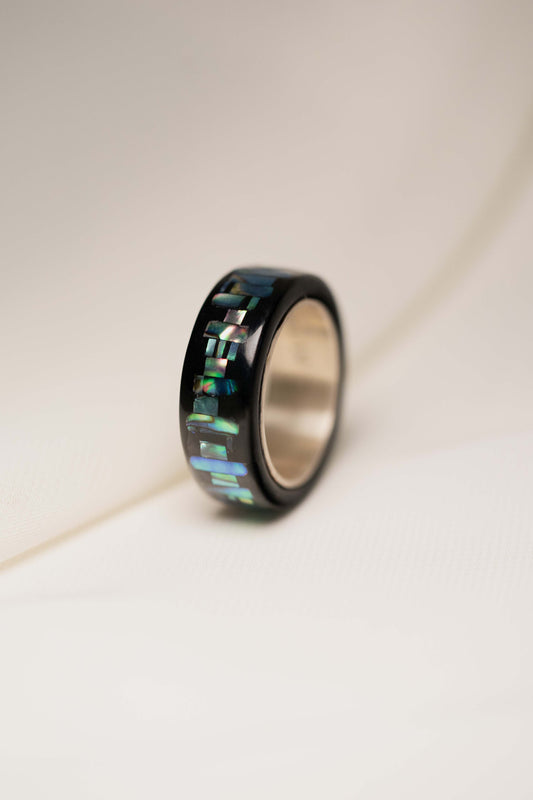 Black with Nacre Lacquer Ring with 925 Silver