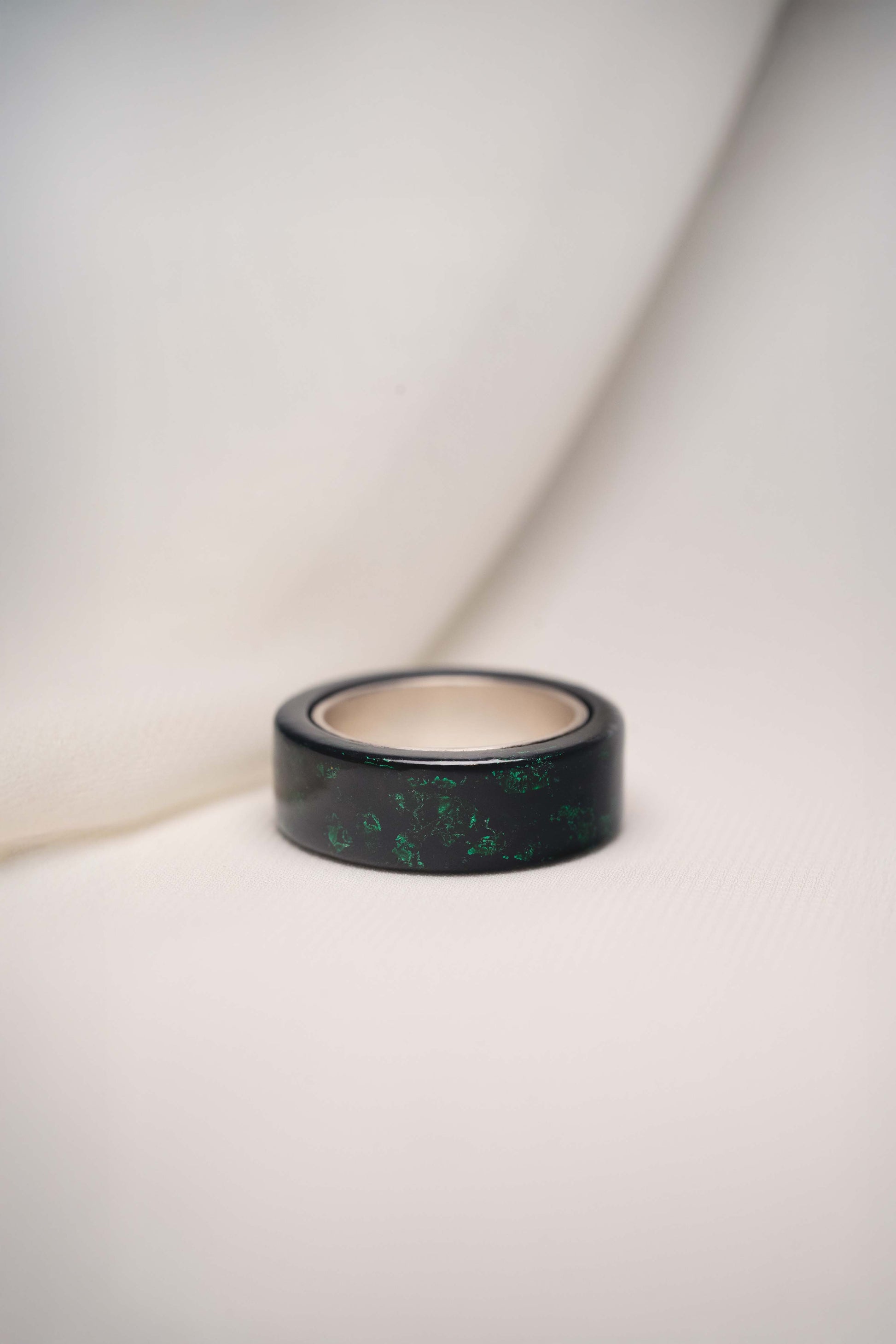 Black with Green Lacquer Ring with 925 Silver