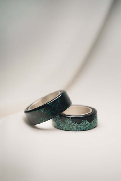 Black with Green Lacquer Ring with 925 Silver