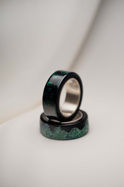 Black with Green Lacquer Ring with 925 Silver