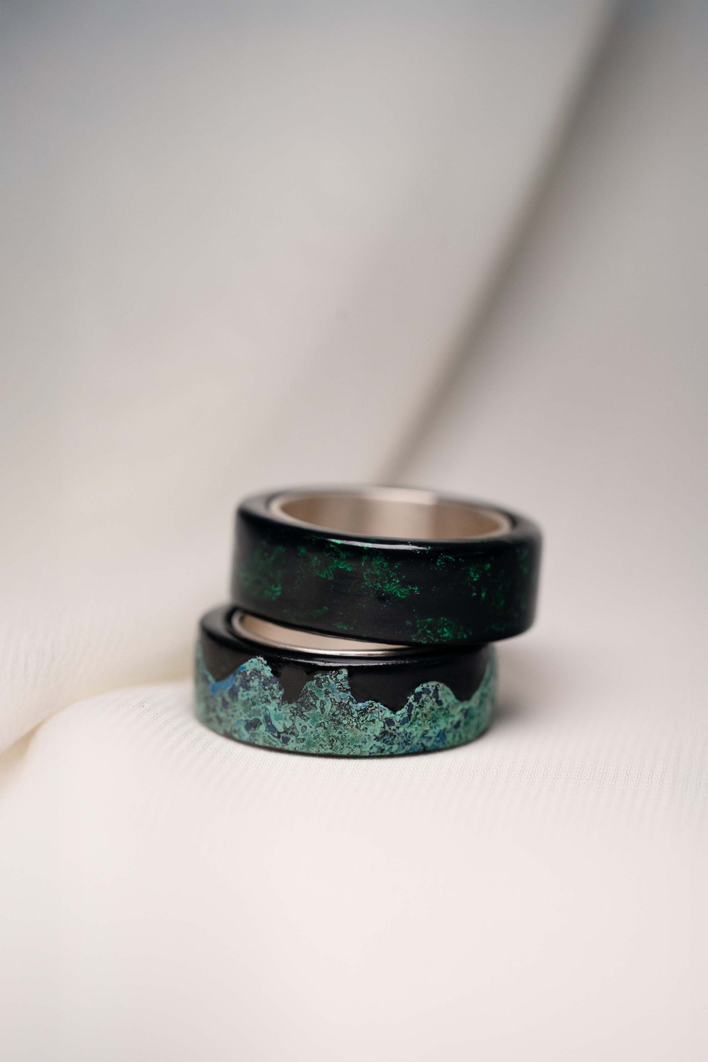 Black with Green Lacquer Ring with 925 Silver