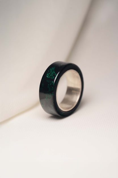 Black with Green Lacquer Ring with 925 Silver