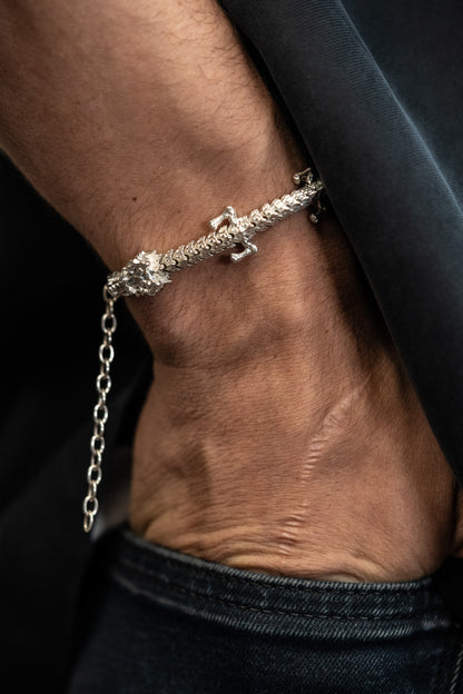 Large 3D Printed Sterling Silver Dragon Bracelet