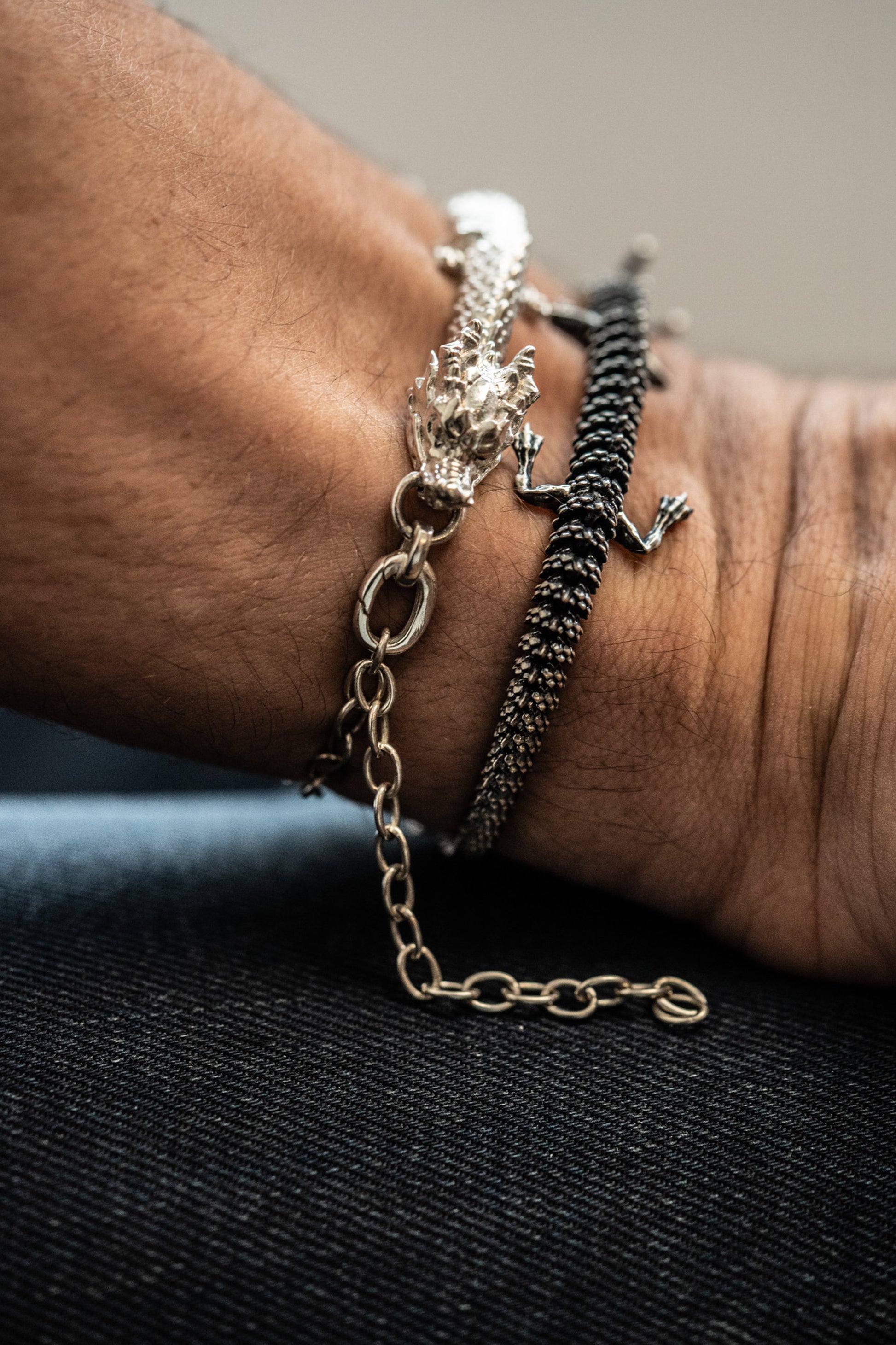 Large 3D Printed Sterling Silver Dragon Bracelet