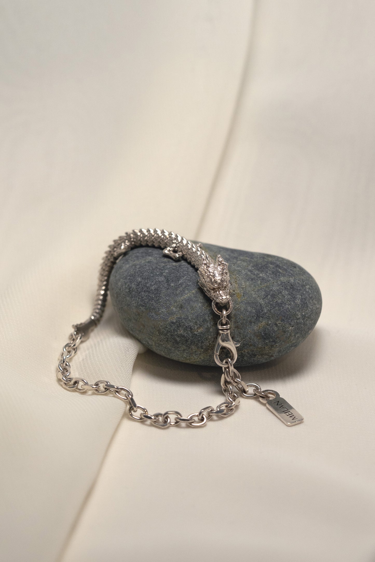3D Printed Sterling Silver Dragon Bracelet in Medium Size