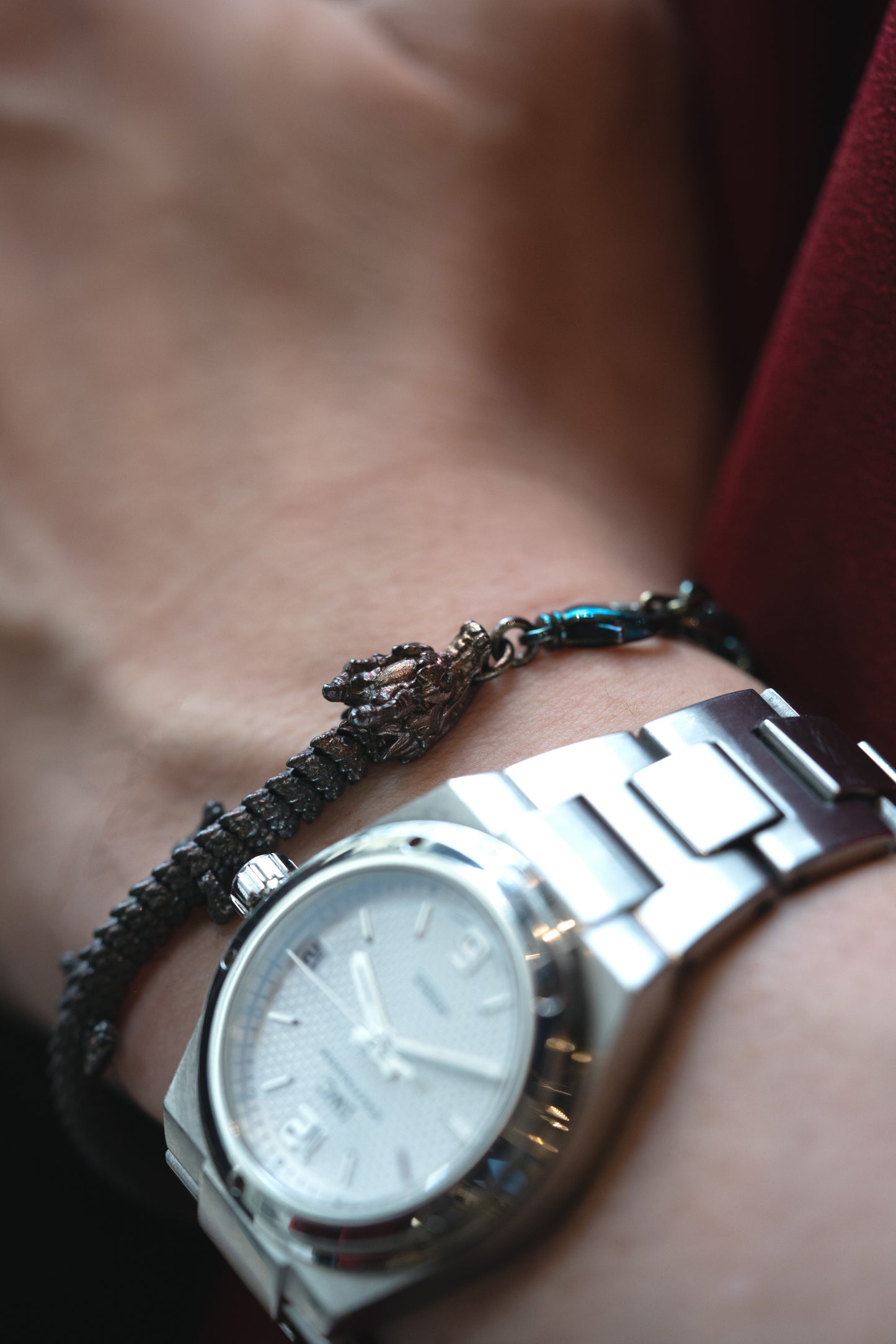 3D Printed Sterling Silver Electroplated Dragon Bracelet in Medium Size