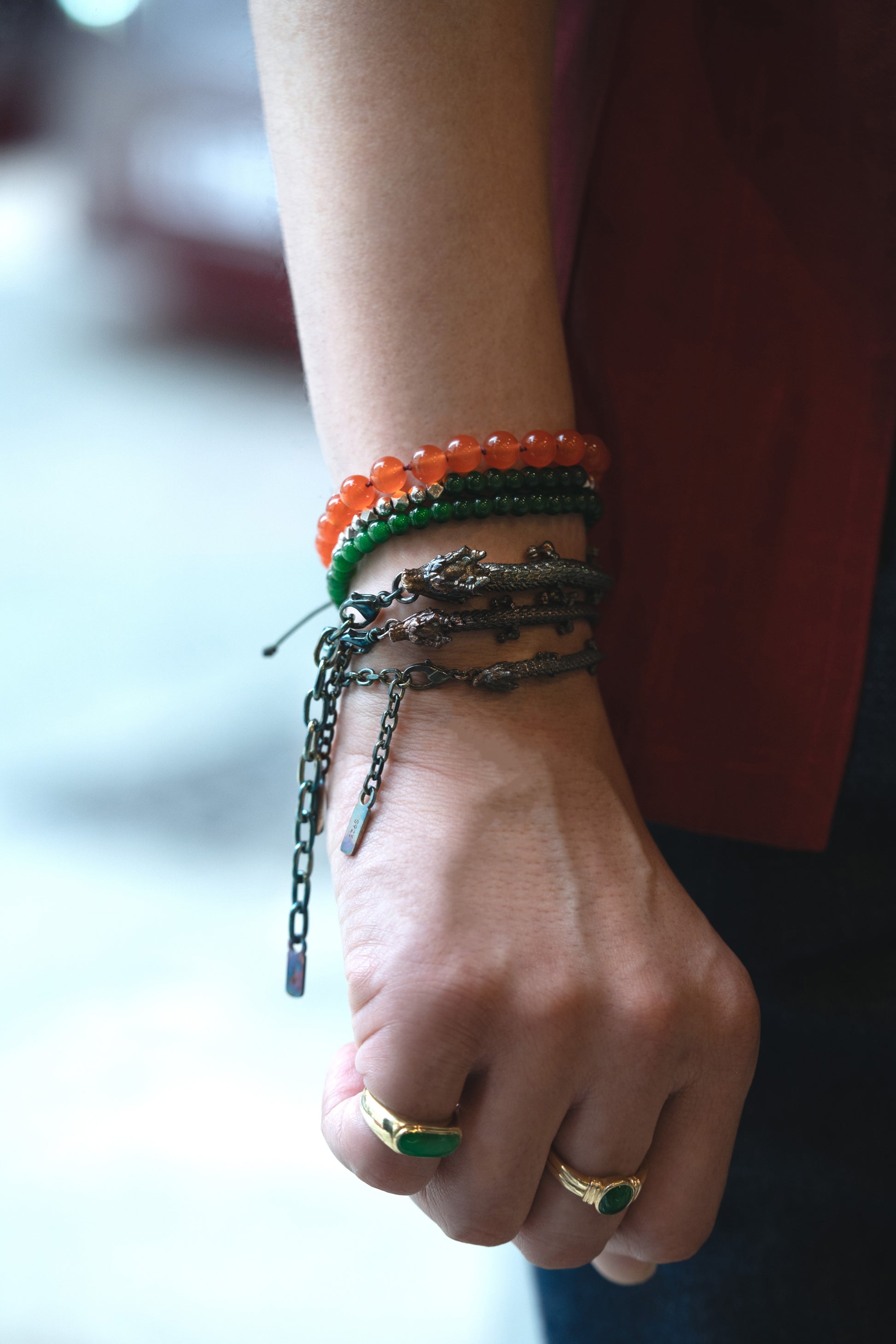 3D Printed Sterling Silver Electroplated Dragon Bracelet in Three Sizes