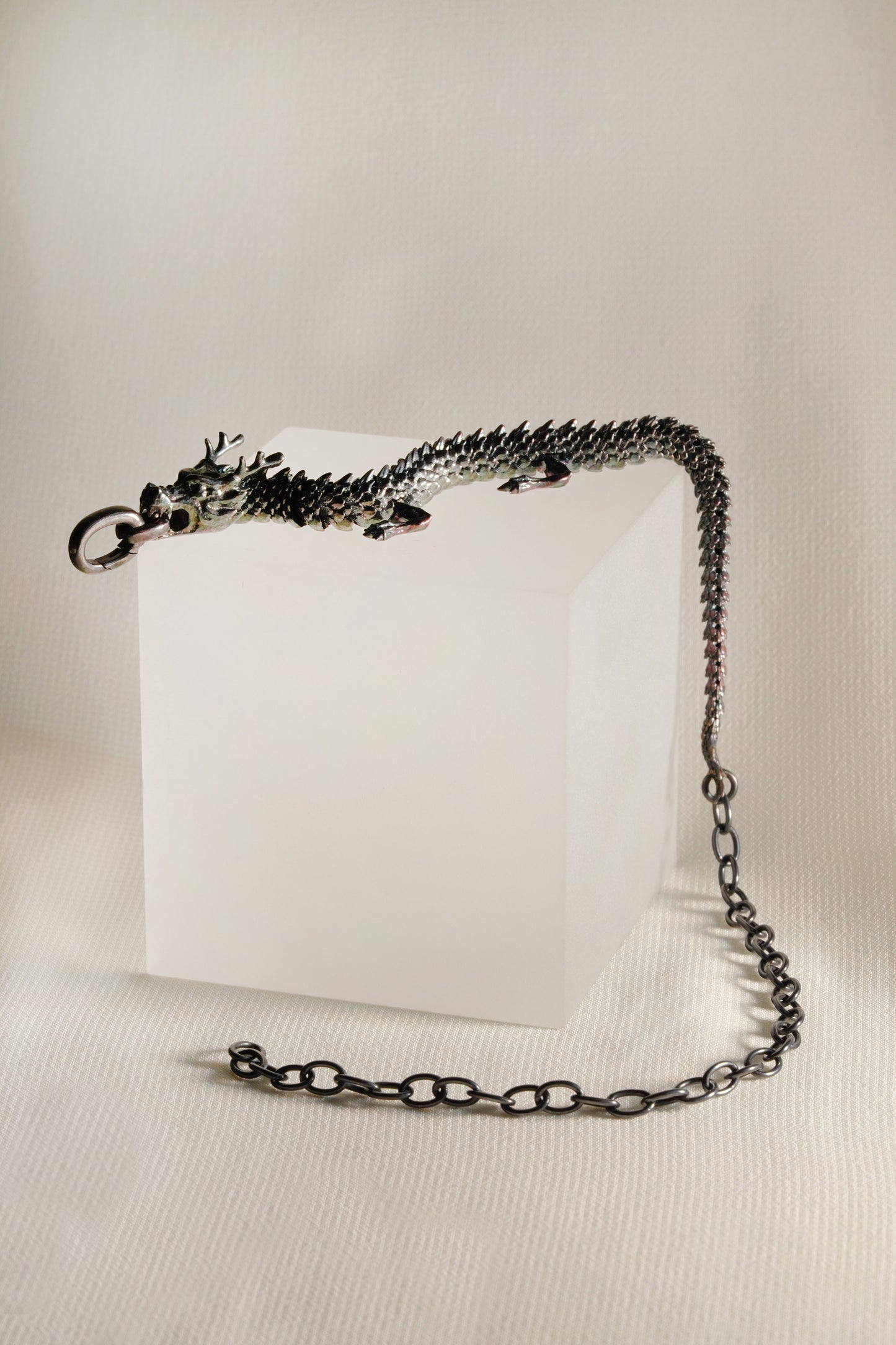 3D Printed Electroplated Sterling Silver Dragon Bracelet