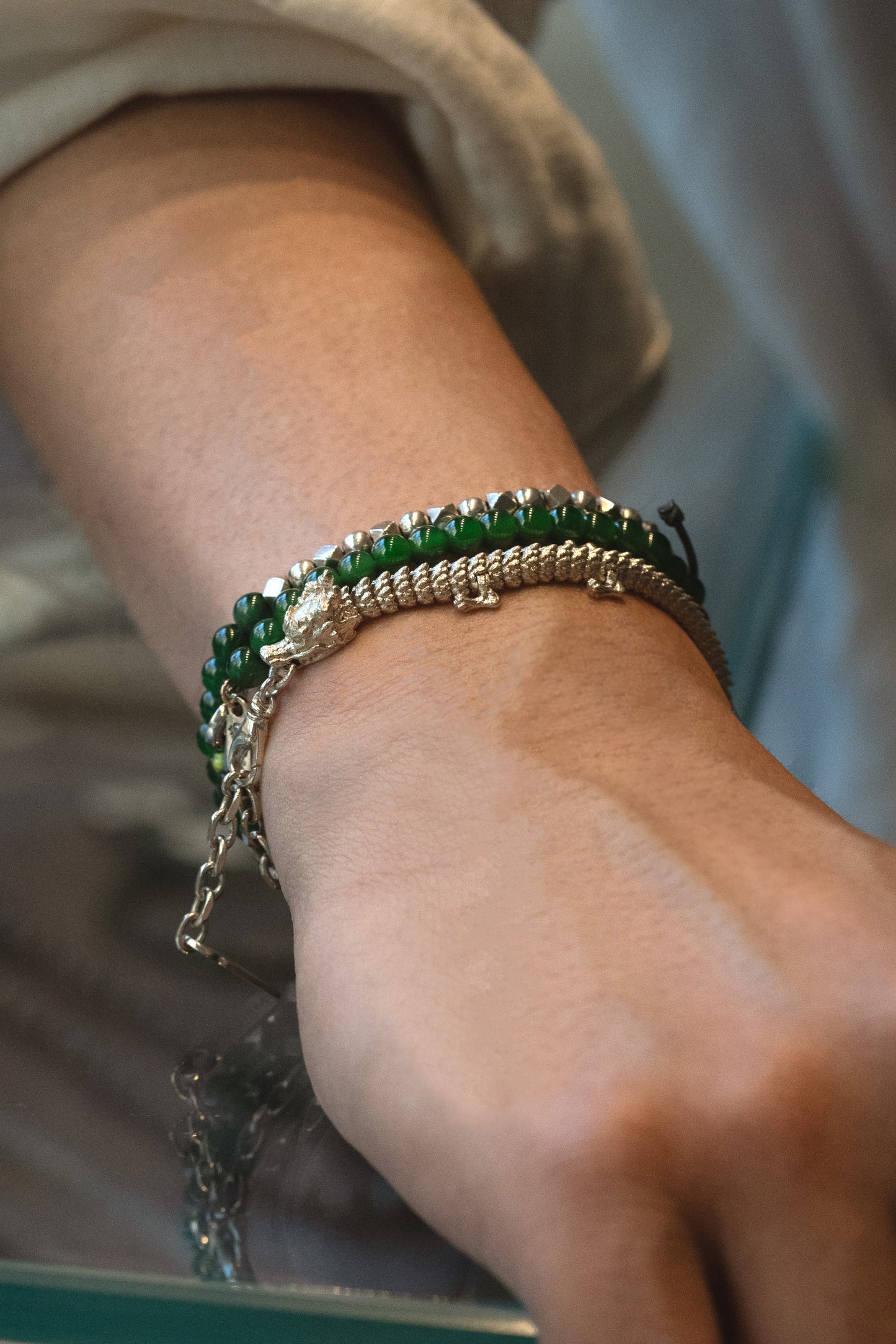 3D Printed Sterling Silver Dragon Bracelet in Medium Size