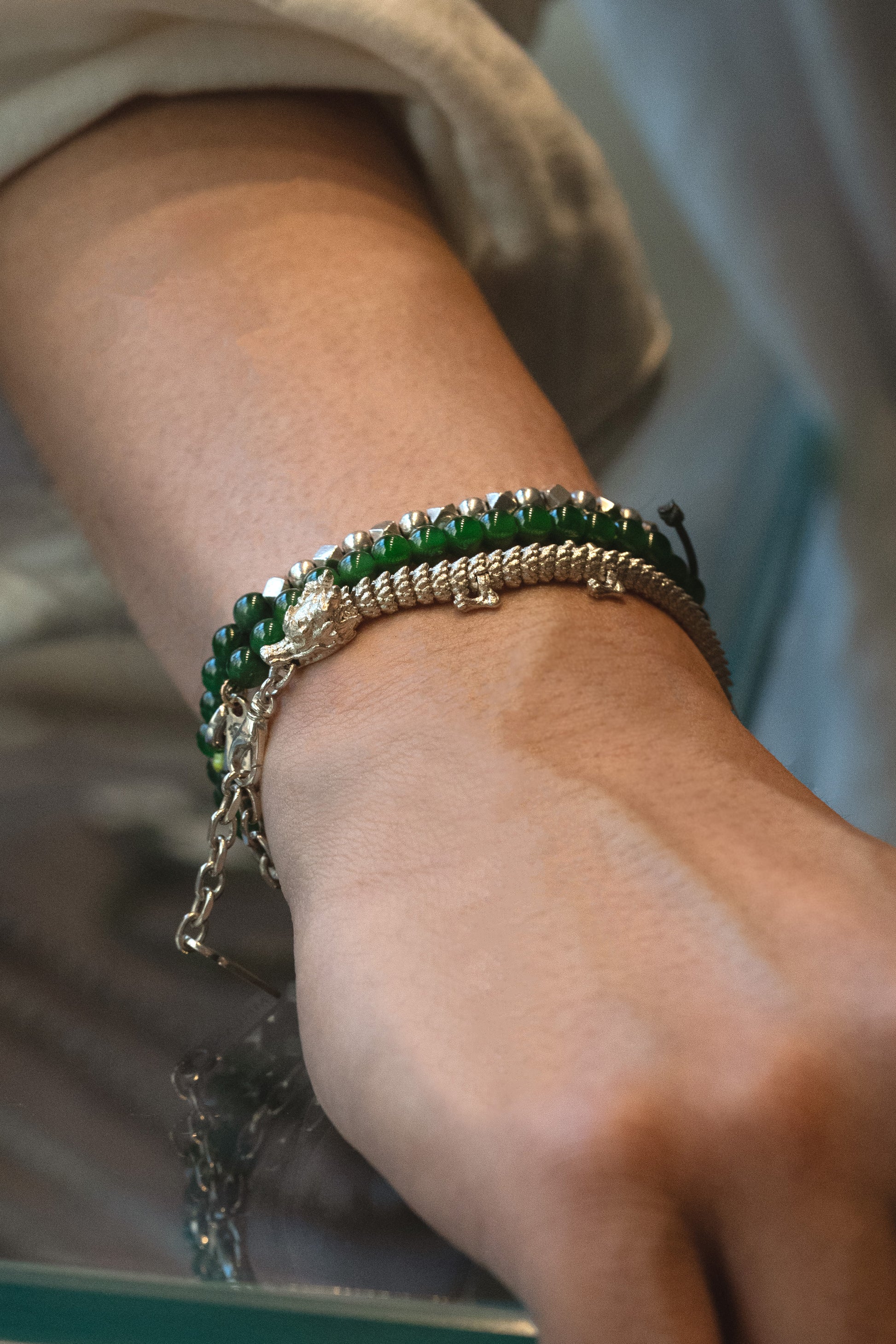 3D Printed Sterling Silver Dragon Bracelet in Medium Size