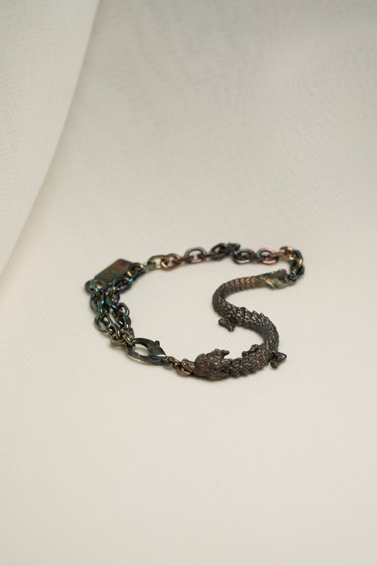 3D Printed Sterling Silver Electroplated Dragon Bracelet in Small Size