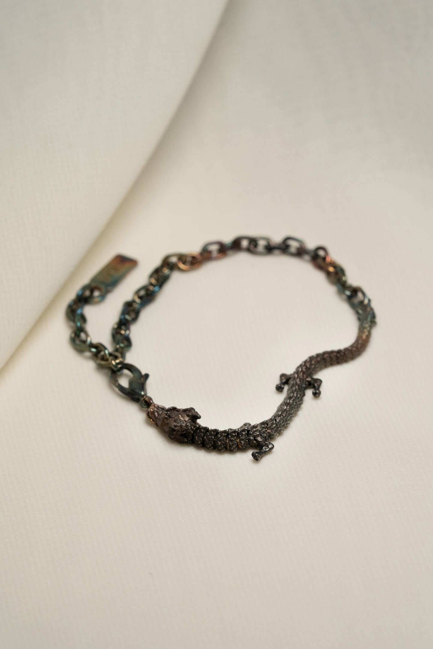 3D Printed Sterling Silver Electroplated Dragon Bracelet in Small Size