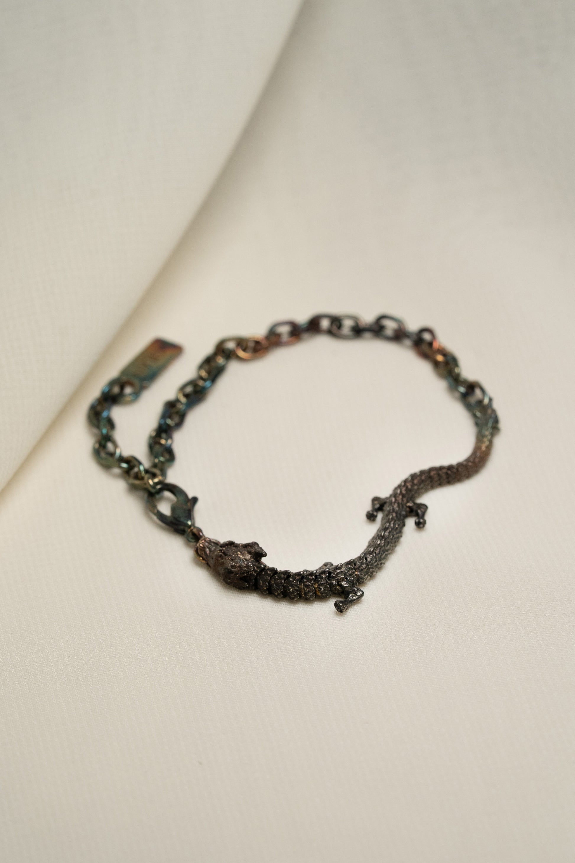 3D Printed Sterling Silver Electroplated Dragon Bracelet in Small Size