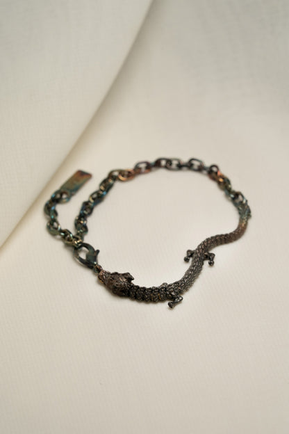 3D Printed Sterling Silver Electroplated Dragon Bracelet in Small Size