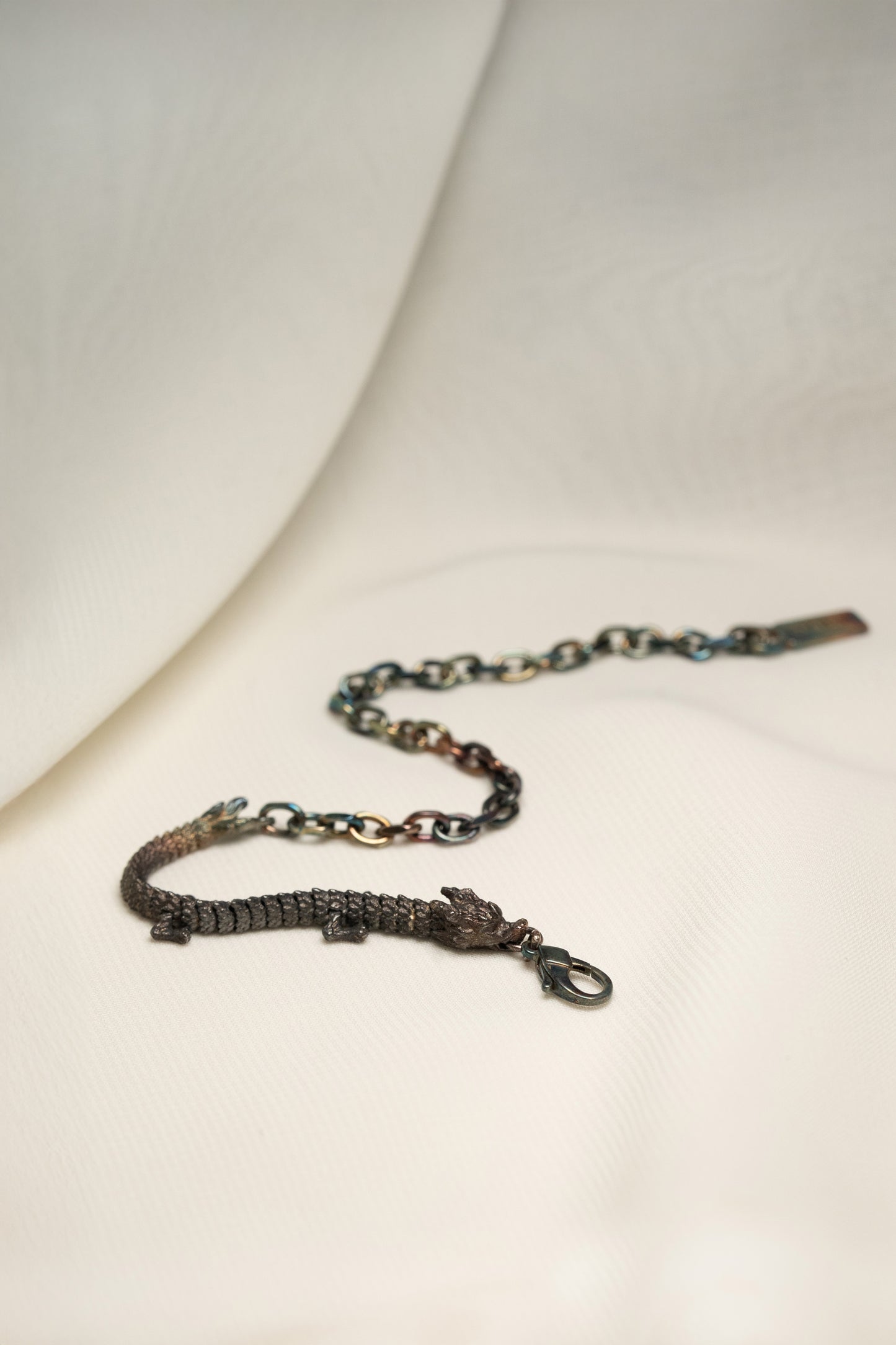 3D Printed Sterling Silver Electroplated Dragon Bracelet in Small Size