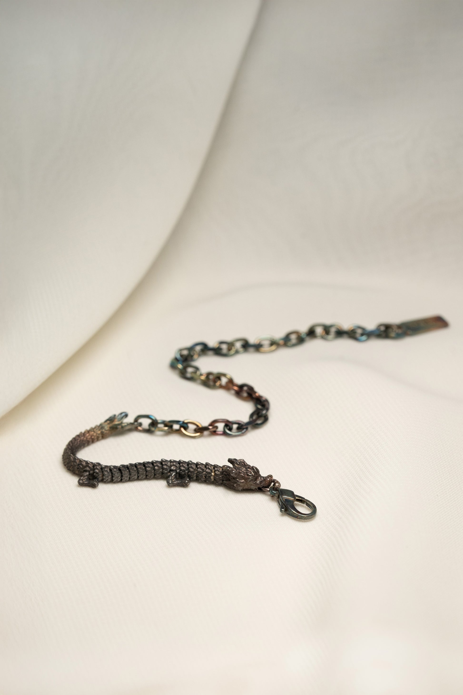 3D Printed Sterling Silver Electroplated Dragon Bracelet in Small Size