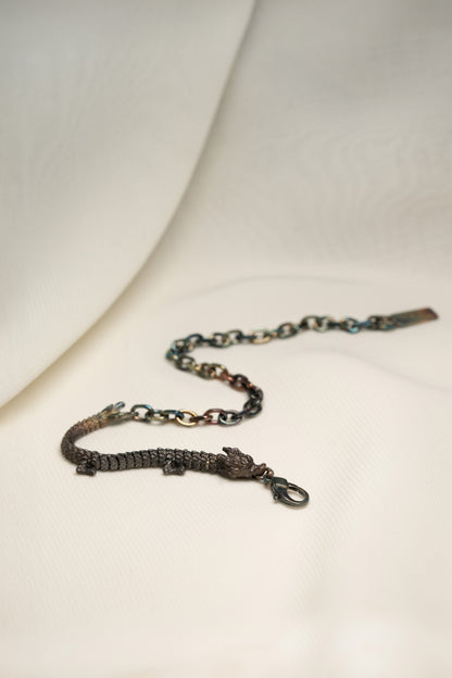 3D Printed Sterling Silver Electroplated Dragon Bracelet in Small Size