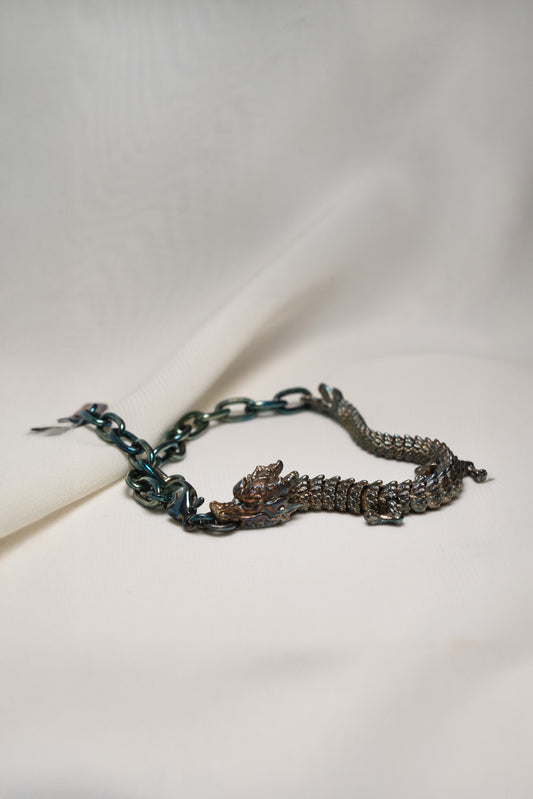 3D Printed Sterling Silver Electroplated Dragon Bracelet in Large Size