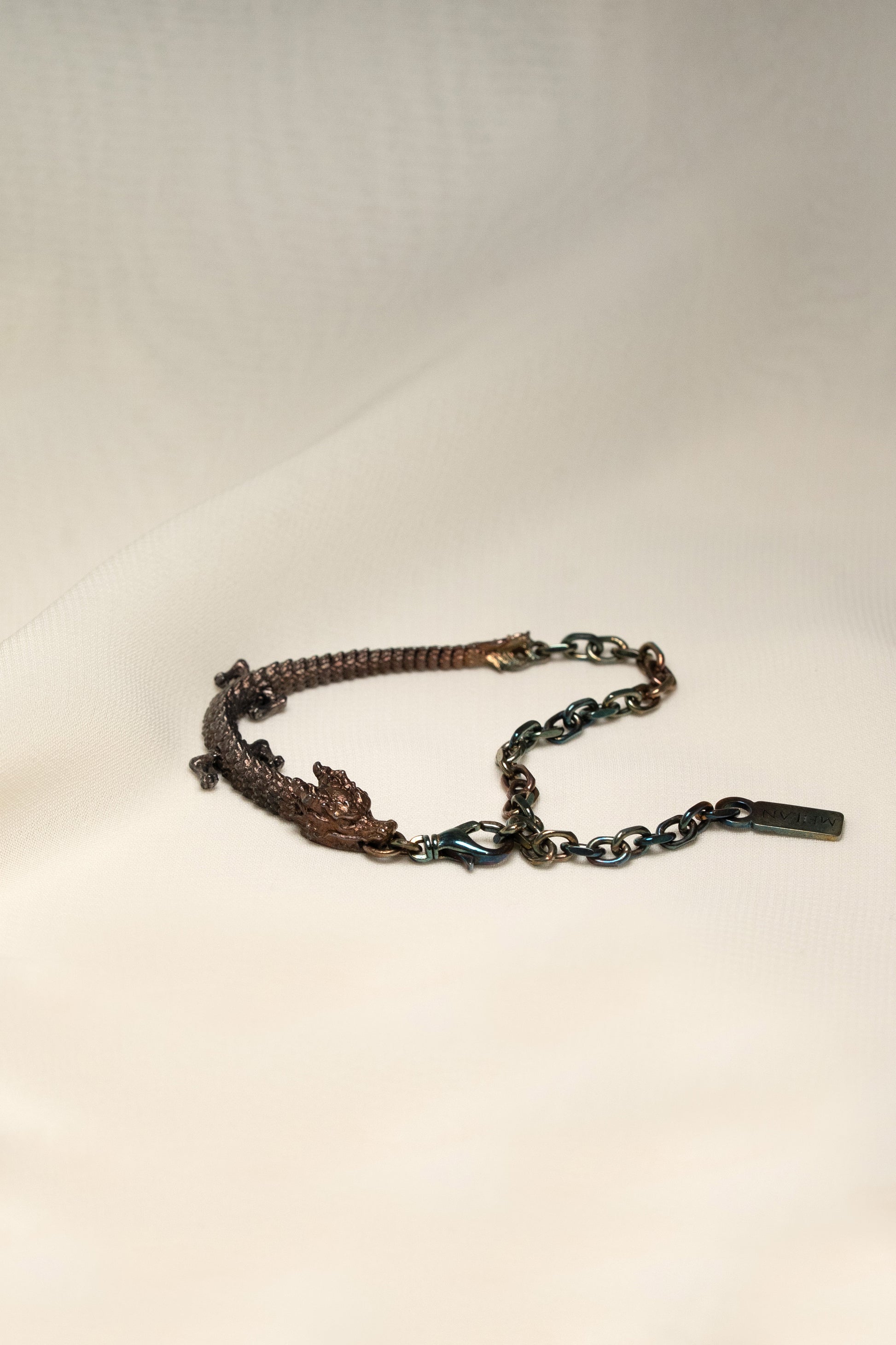 3D Printed Sterling Silver Electroplated Dragon Bracelet in Medium Size