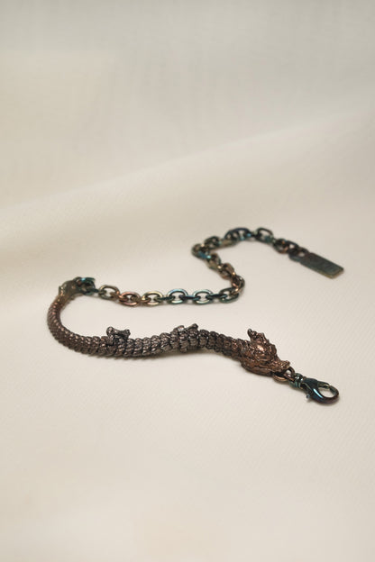 3D Printed Sterling Silver Electroplated Dragon Bracelet in Medium Size